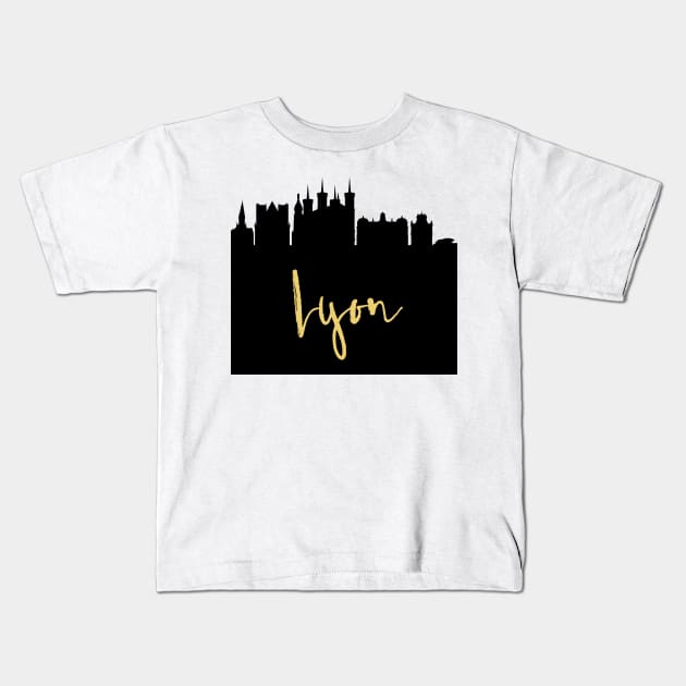 LYON FRANCE DESIGNER SILHOUETTE SKYLINE ART Kids T-Shirt by deificusArt